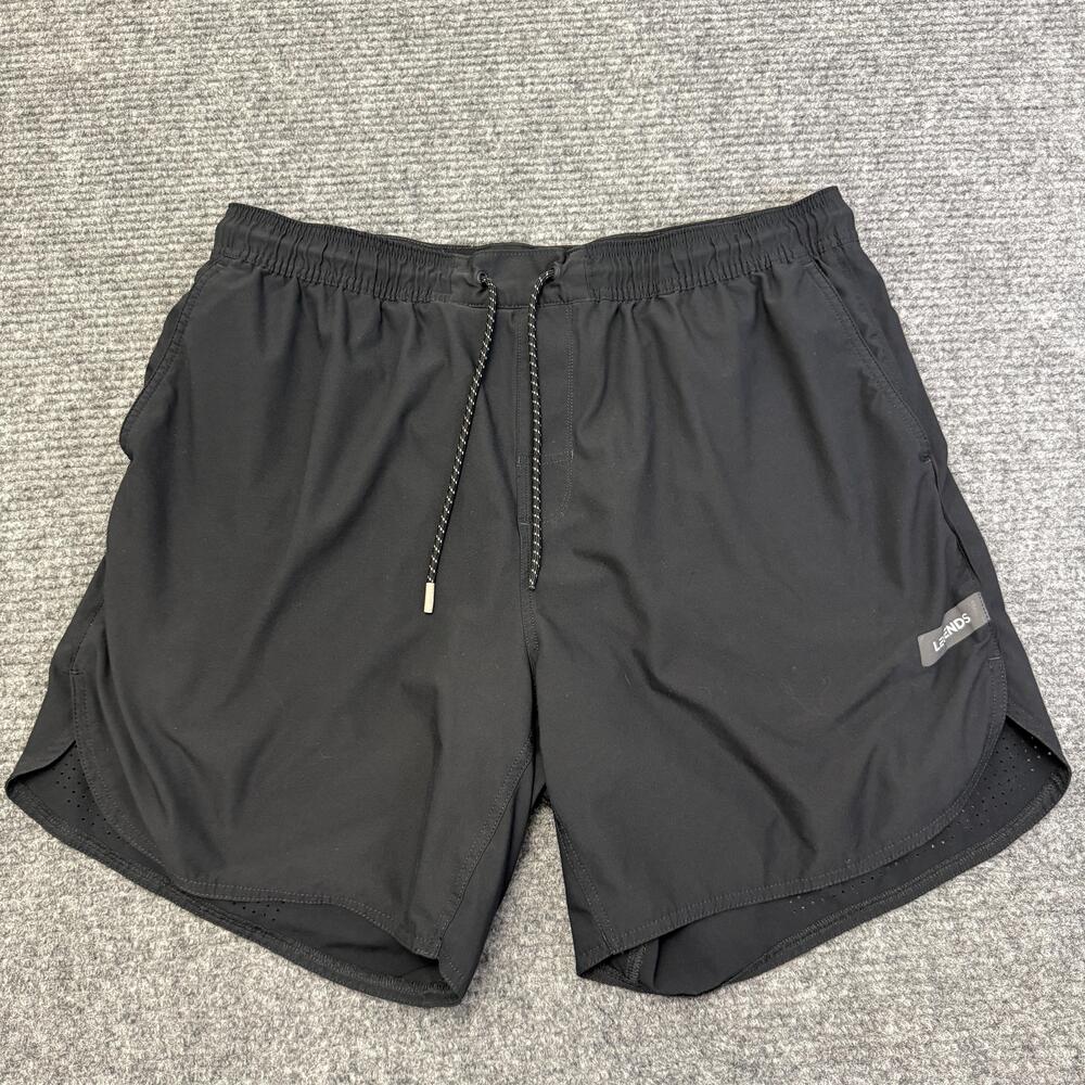 Legends Shorts Mens 2XL Black Lined Athletic 7 In Inseam Drawstring Running READ
